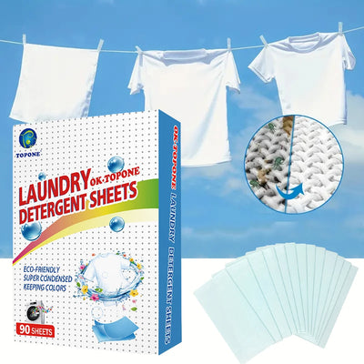 90 pcs Hojas de Detergente para Lavadora – Jabón Ecológico Sin Desperdicio, Elimina Manchas